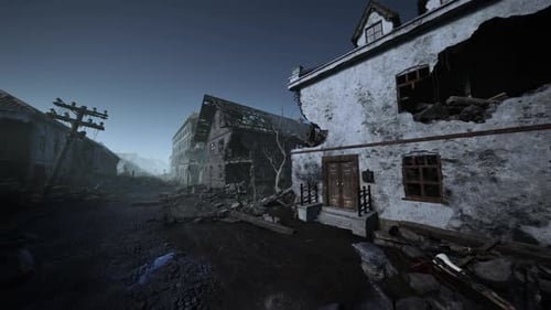 Building Covered in Rubble From Explosions