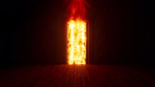 Intense Fiery Burning Door Opening Transition