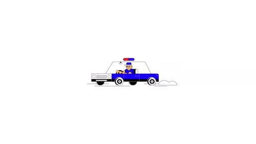 Flat Design Police Car Driving Animation