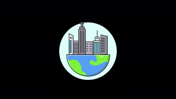 Cityscape on Half Earth Glob. Urbanization World Concept Animation ...