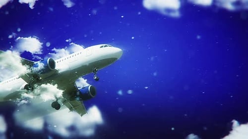 Aerial View Of Charter Private Jet Flying Above White Clouds Background