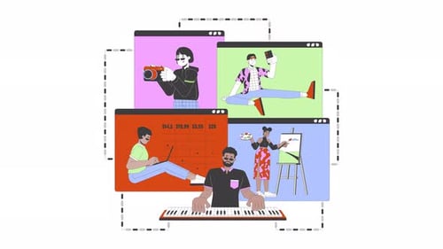 Various remote jobs line 2D animation