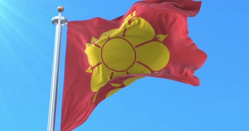Realistic Waving Flag with Stylized Yellow Flower Emblem