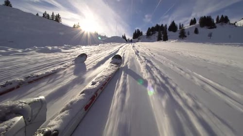 skis and boots with snow