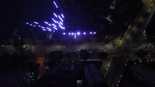 Night Aerial Footage of Curitiba City with Illuminated Modern Buildings