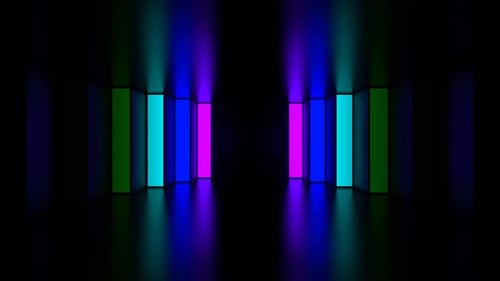 Corridor With Rainbow Neon Stepped Walls Background Vj Loop In 4K