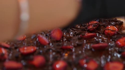 Cutting Chocolate Pizza with Strawberries