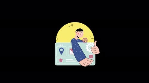 Person with ID card and gears in a creative design style