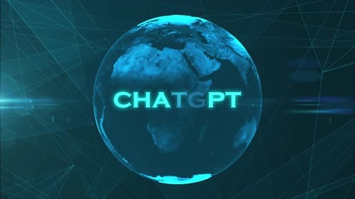 Flackernder GPT-Text mit Globus und Netzwerkhintergrund chatten