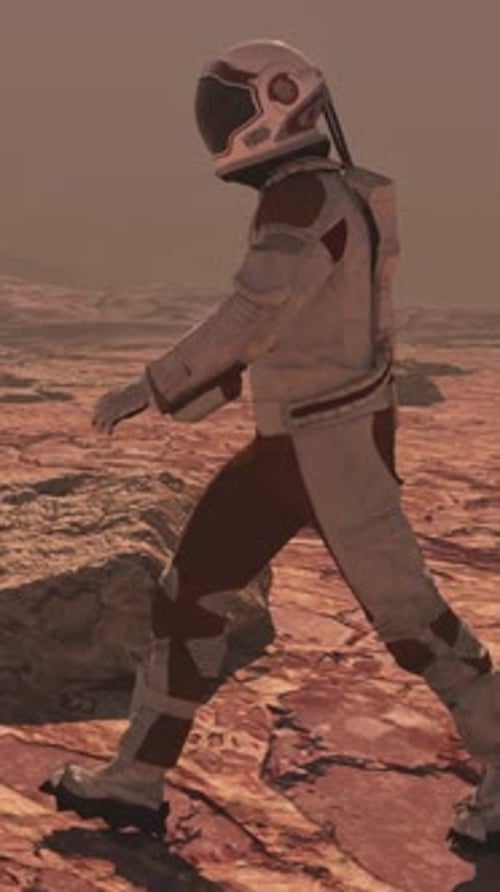 3D Animated Astronaut Walking on Martian Landscape