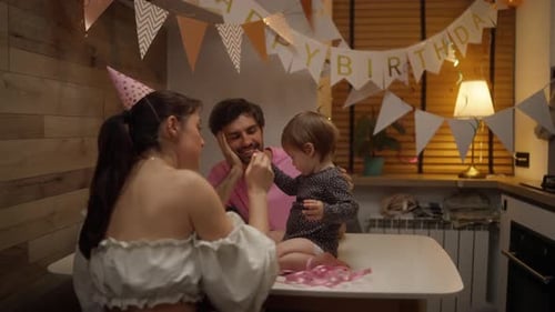 Family Celebrates a Birthday at Home