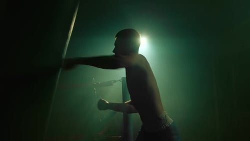 Sporty Guy Punches a Punching Bag Silhouette