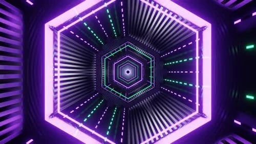 Light Purple And Turquoise Neon Glowing Hexagon Futuristic Corridor Background Vj Loop In HD