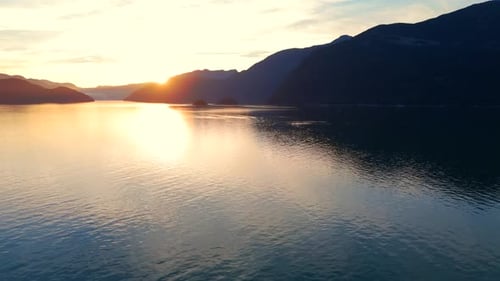 Aerial View of Sea Landscape North of Vancouver at the Sunset