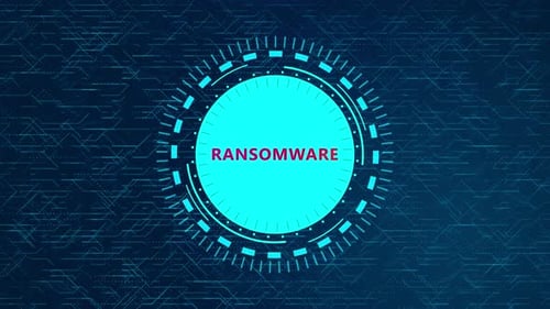 HD Futuristic Ransomware Concept with Rotating HUD Elements and Circuitry Design