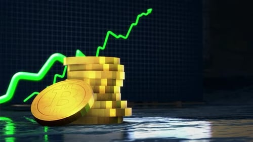 Bitcoin Rising Price Green Arrow Crypto Market Growth Animation 4K