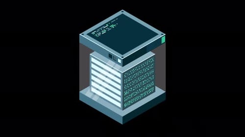 Isometric futuristic server animation. Isometric database or data center. Abstract blockchain