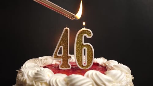 46. A candle is lit in the form of the number 46, which is stuck into the holiday cake. Celebrating