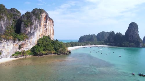 Drone Shot of Railay Beach and Bay, Popular Tourist Destination in Krabi, Thailand