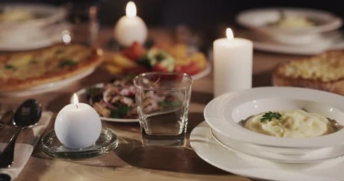 Plate with Mashed Potatoes on a Festive Table
