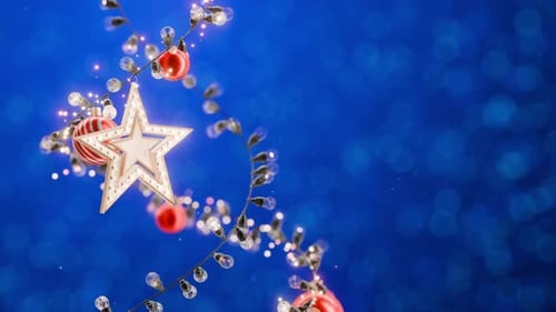 Christmas tree with particles. Festive concept and background. Christmas tree decorations.