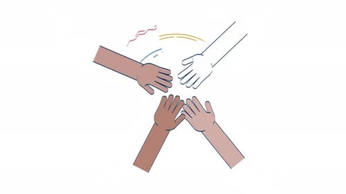 Diverse hands in unity circle doodle animation