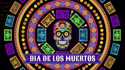 Vibrant Dia de los Muertos Sugar Skull Papel Picado Animated Background Loop