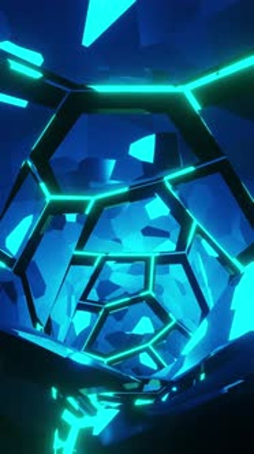A pipe of hexagons and a glowing red circle moving around. Looped animation