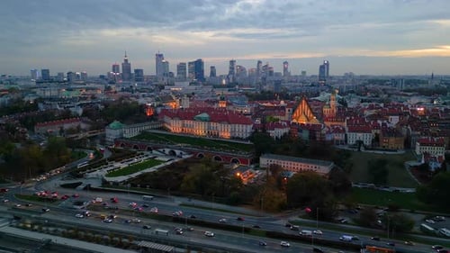 Beautiful aerial scenery of historic old town buildings and ancient cathedral, European architecture