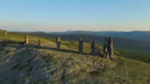 Aerial Weathered Stone Pillars on the Manpupuner Plateau