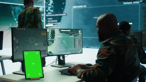 High Tech Control Room with Team Working