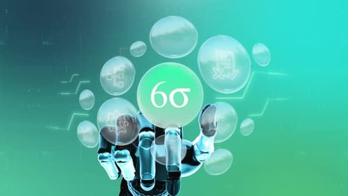 Futuristic Robot Hand Activating Six Sigma Process Icons