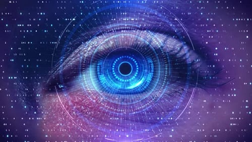 Human Eye Scanning with Futuristic Digital Data and Technology Overlay