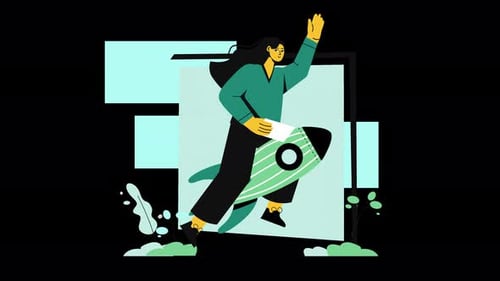 Persona que se lanza con una ilustración de cohete