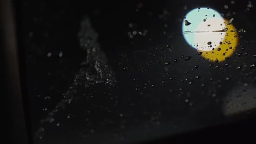 Close Up Of Raindrops On Window At Night