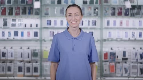 Portrait of a Woman in a Gadgets and Accessories Store