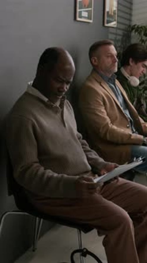 Men Reviewing Documents Together In Bank