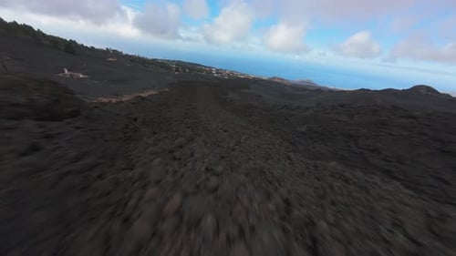 Low Altitude Flight Over Solidified Lava Flow From Cumbre Vieja Eruption in La Palma Canary Islands