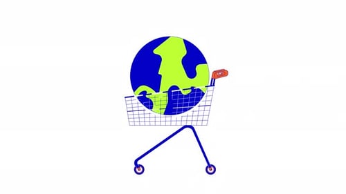 Earth globe in shopping trolley line 2D animation