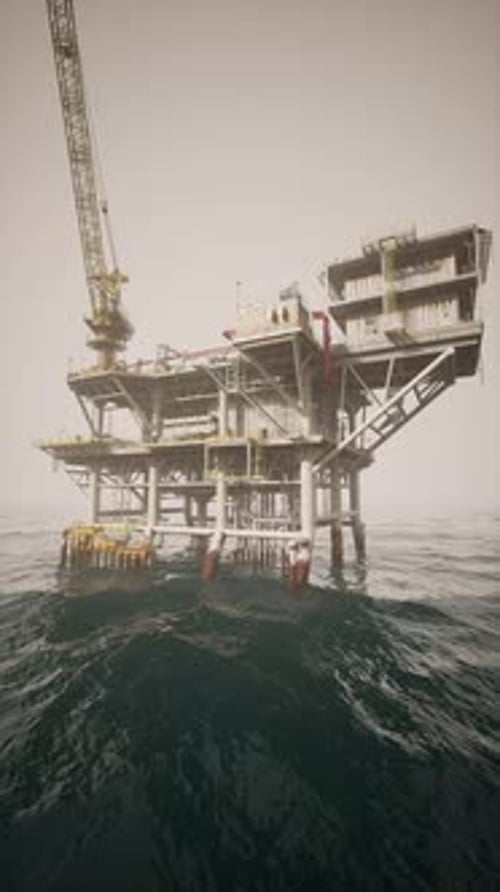 High Above the Waves the Oil Rig Stands Tall Amidst the Dynamic Sea