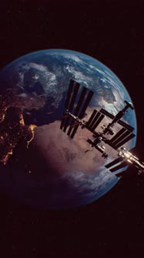 International Space Station in Outer Space Over the Planet Earth Orbit