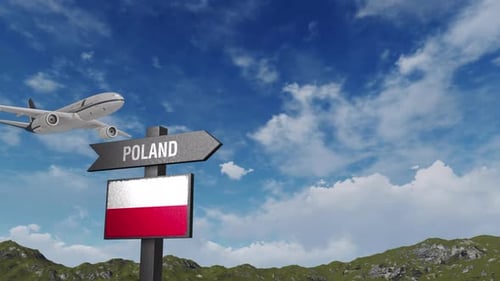 Poland Flag With Airplane And Arrow Sign