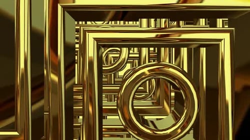 Background with a Tunnel of Gold Figures, Reflection, Shapes, Exclusive, 3D Render