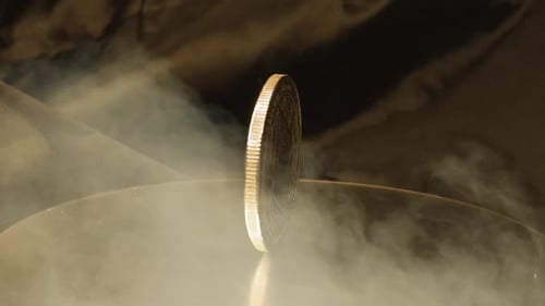 Ethereum Classic Coin Rotating in Fog