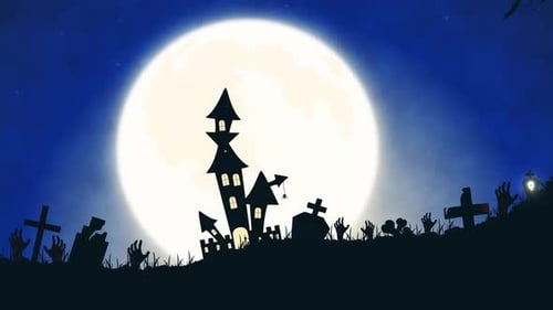 Circuito de terror assustador e perfeito com silhuetas assustadoras de cemitérios, casa mal-assombrada e cruzes.