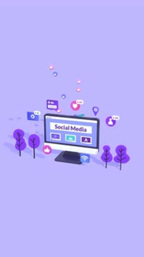 Animated Social Media Icons and Computer Concept