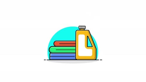 Animated Laundry Cleaning Stack and Detergent Bottle Icon