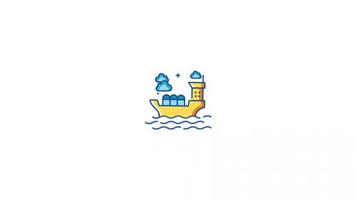 Animated Flat Design Cargo Ship Icon Sailing