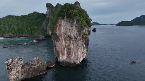 Aerial view of limestone karsts in the bay, Vietnam.