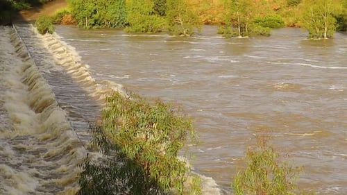 Flooded low level bridge, strong river, Vaal Dam South Africa